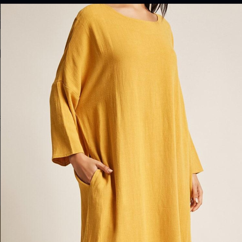 Mustard Linen-blend Shift Dress - Picture 5 of 10